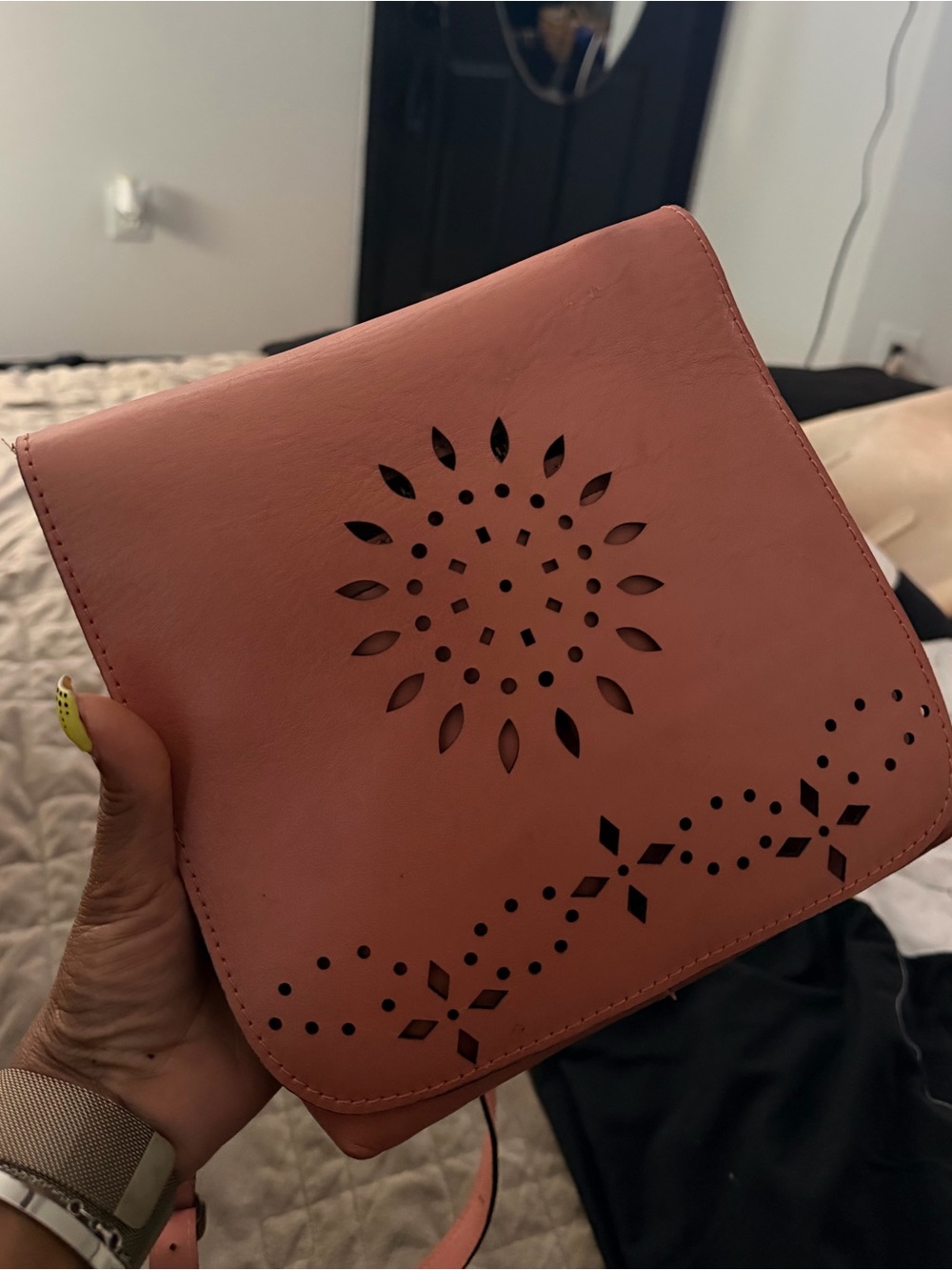 Patricia Nash Rose Pink Laser-Cut Leather Crossbody
